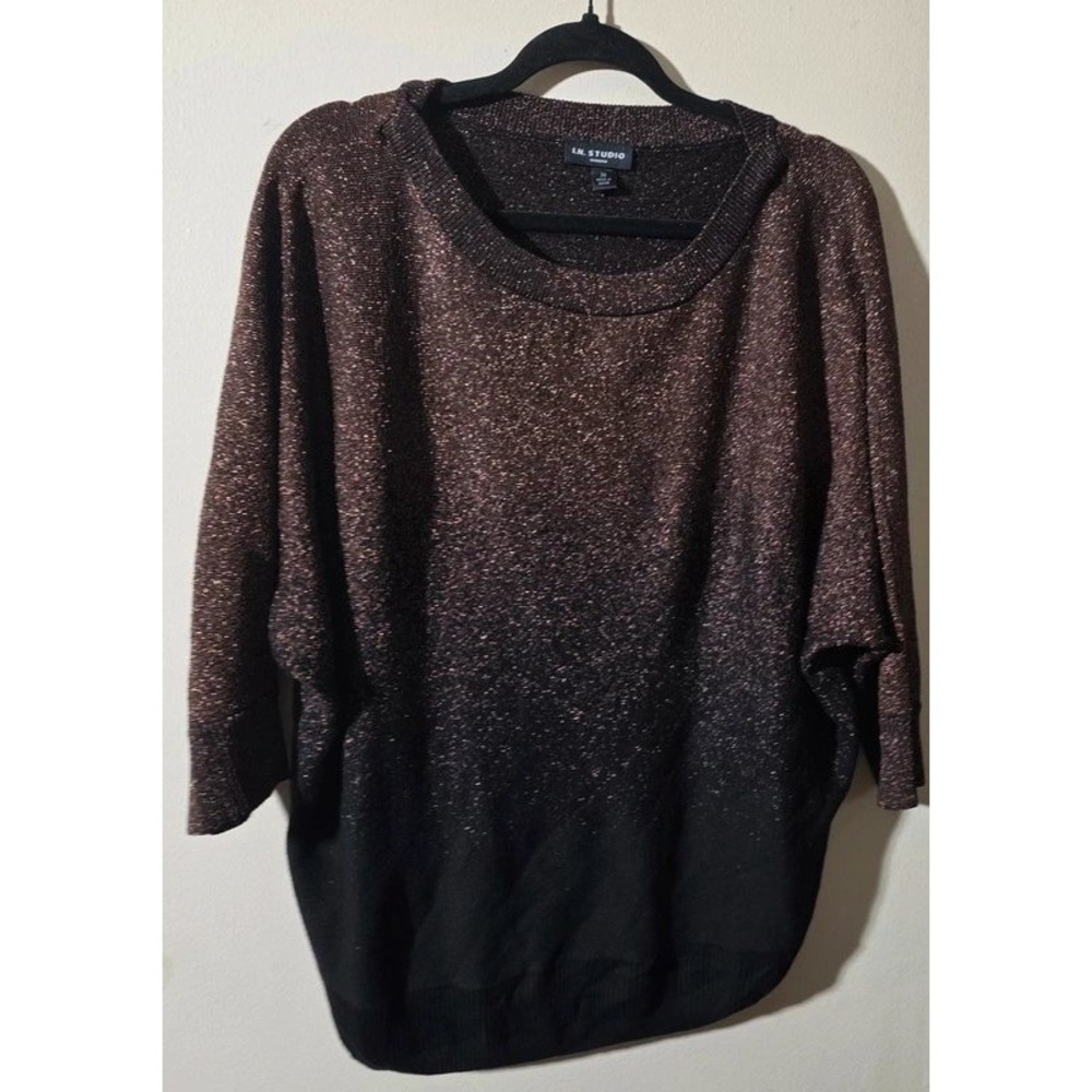 I.N. Studio Woman Metallic Ombre Dolman Sweater Copper Black 2X